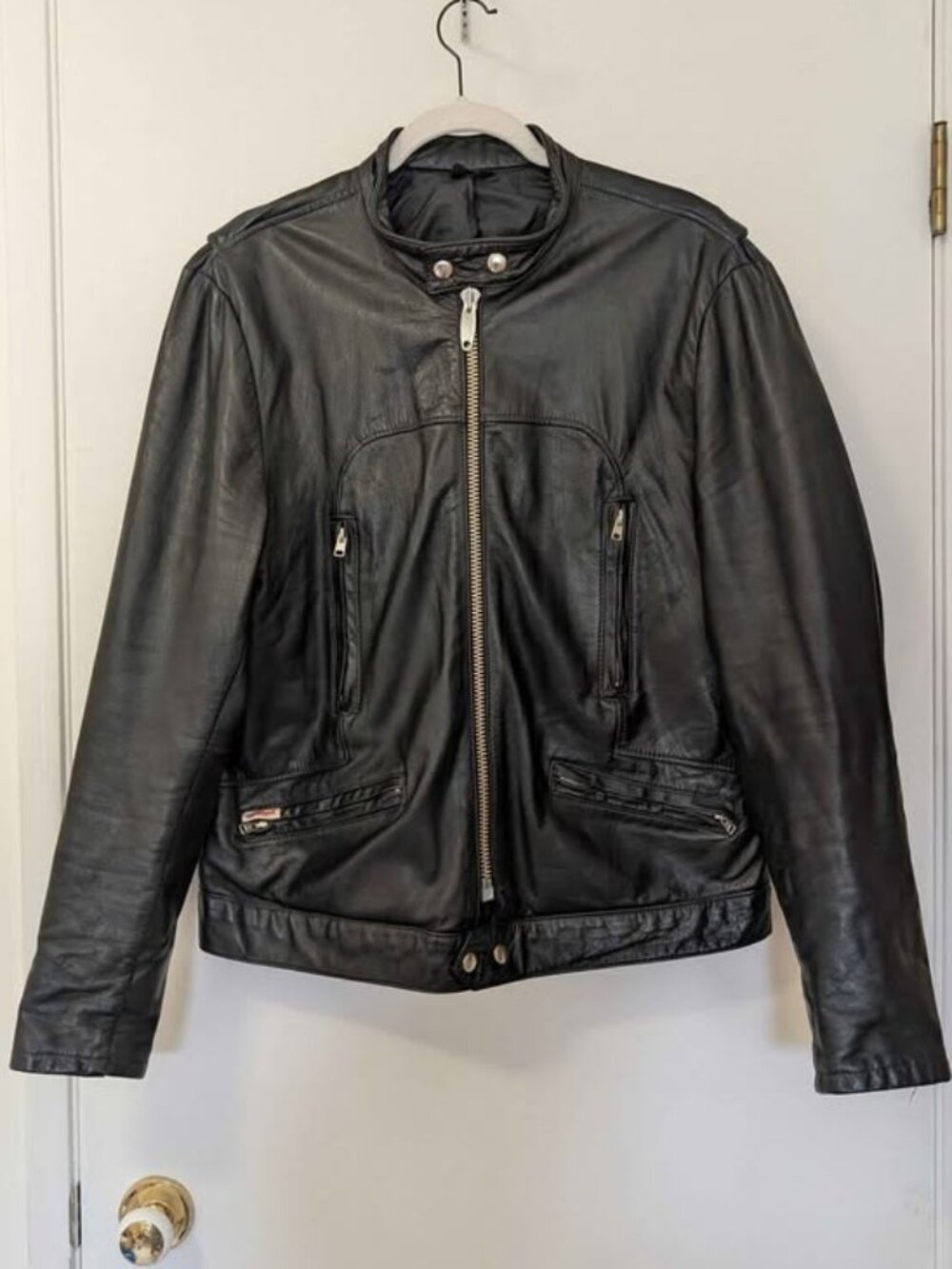 VTG Yamaha Buttery Black Leather Motorcycle Jacket SZ 44(EU) Mens XS Womens L